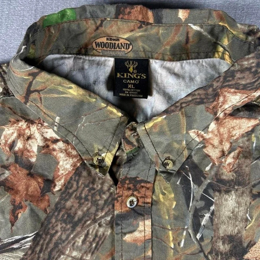 Kings Camo Woodland Shadow Hunting Shirt Mens XL Long Sleeve Cotton Button Down